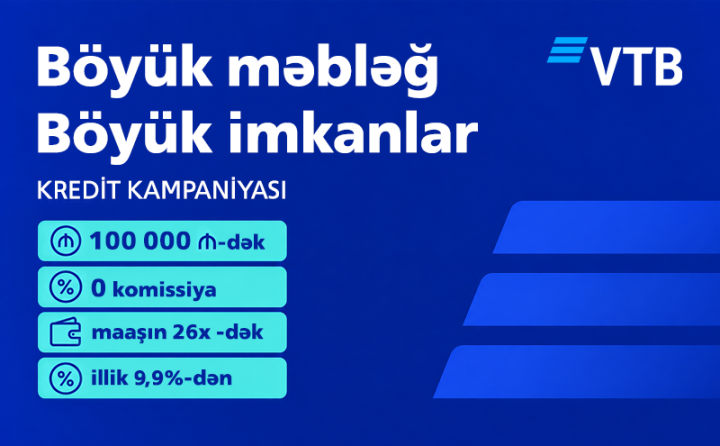 VTB (Azərbaycan) 0 komissiya ilə 100 000 AZN-dək  kredit kampaniyasına start verir
